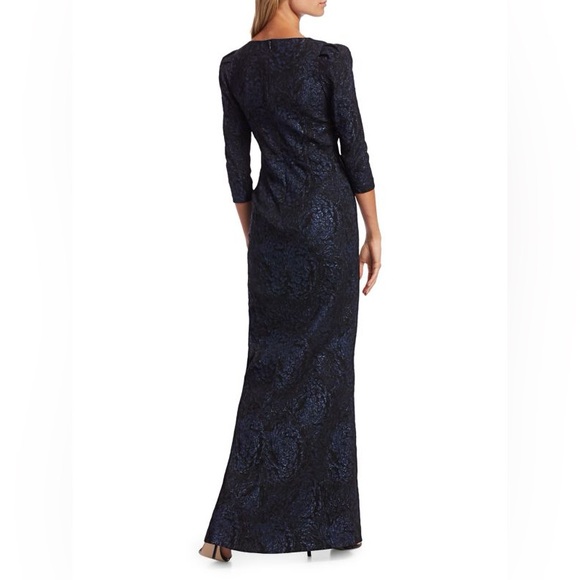 Teri Jon size 8 Embellished Jacquard Puff-Sleeve Gown - Picture 2 of 10